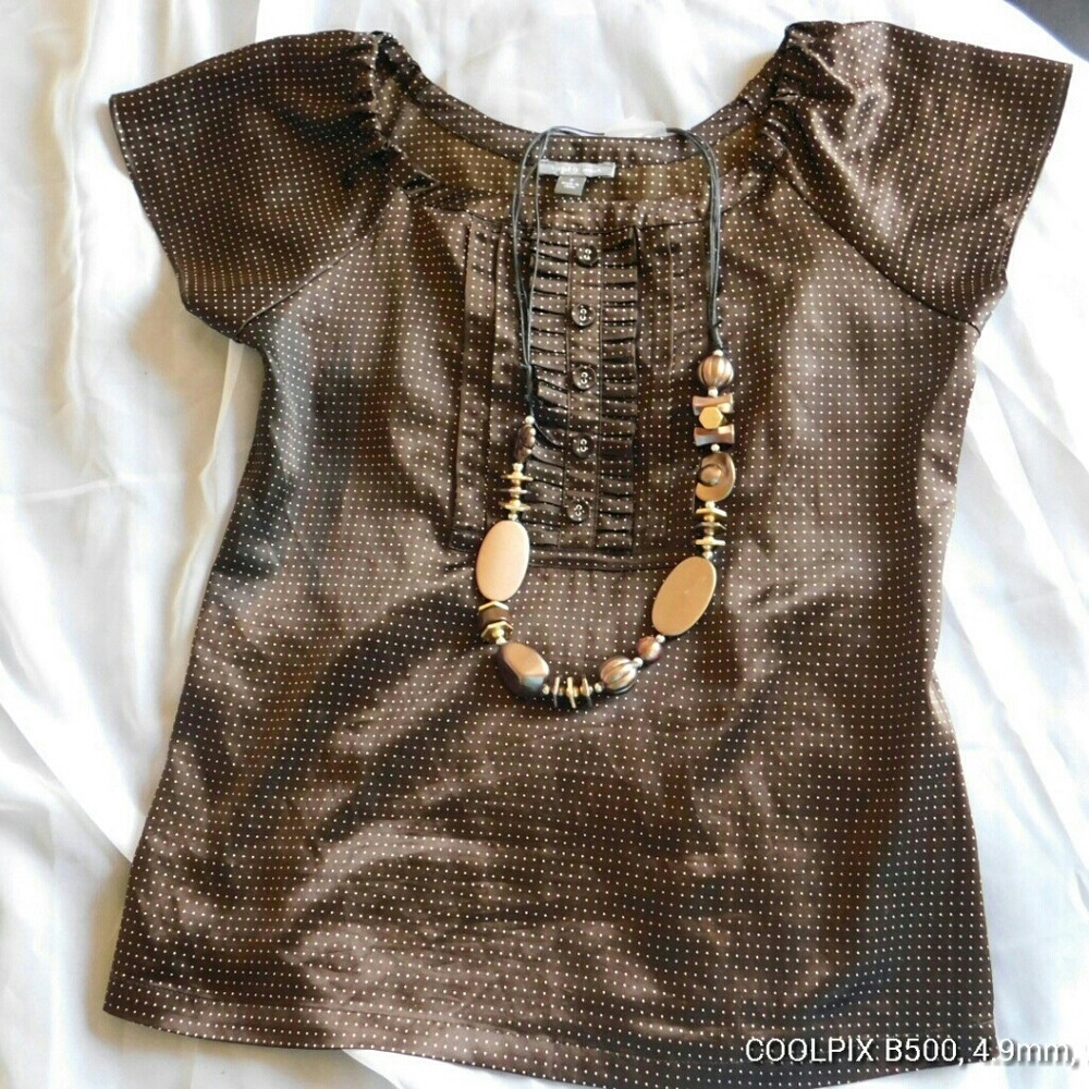 Apt.9 Stretch Brown Polkadot Blouse